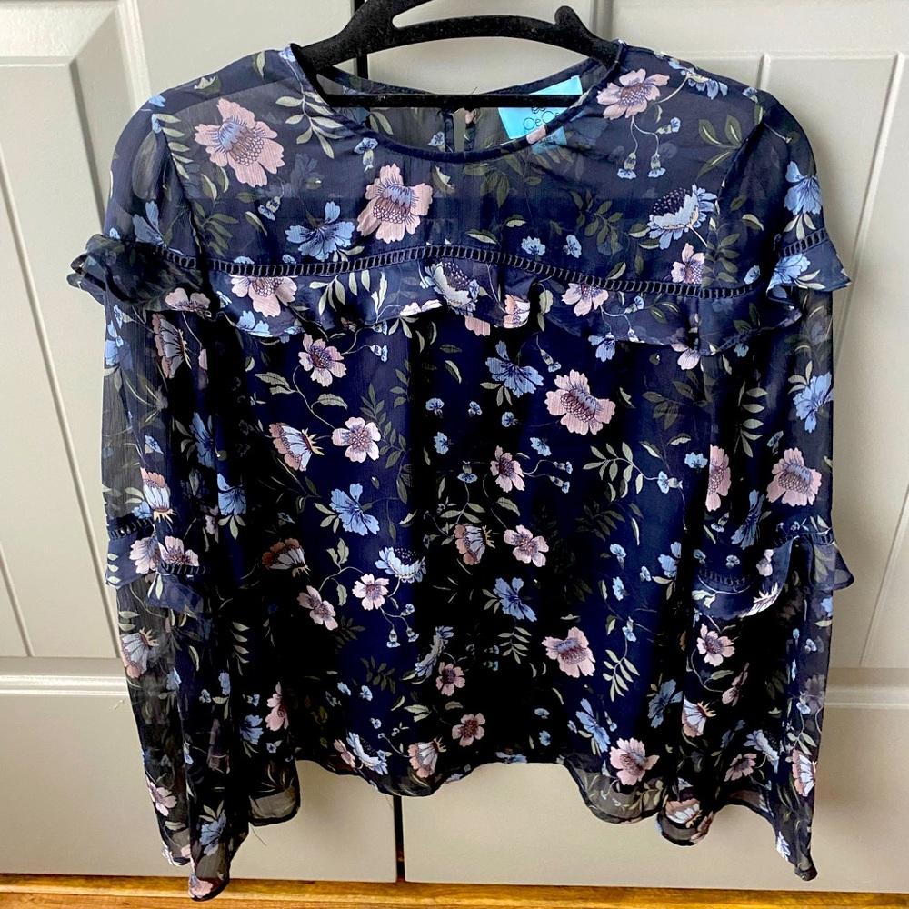 Blue Floral Sheer Blouse